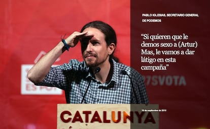 El líder de Podemos, Pablo Iglesias, en un acto de campaña en Barcelona el pasado 21 de septiembre.