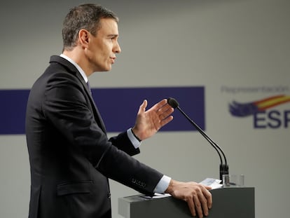 Brussels (Belgium), 15/12/2022.- Spain's Prime minister Pedro Sanchez gives a press conference during EU Summit in Brussels, Belgium, 15 December 2022. European leaders plan to discuss Russia's war against Ukraine, energy and economy, security and defence, the EU'Äôs southern neighbourhood and external relations. (Bélgica, Rusia, España, Ucrania, Bruselas) EFE/EPA/OLIVIER HOSLET
