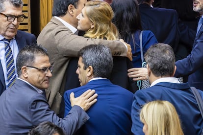 El presidente valenciano Carlos Mazón, este viernes, día de su comparecencia en Les Corts.