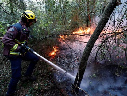 Dotaciones de bomberos trabajan desde la pasada madrugada en la extinción de tres incendios en Bizkaia.