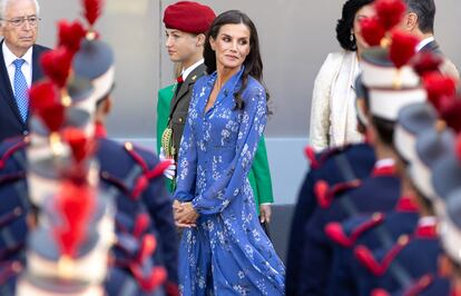 La princesa de Asturias y la Reina Letizia, a su llegada este jueves al desfile del Día de la Fiesta Nacional.