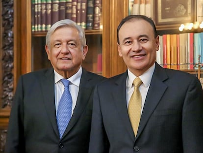 Andrés Manuel López Obrador y el gobernador de Sonora, Alfonso Durazo.