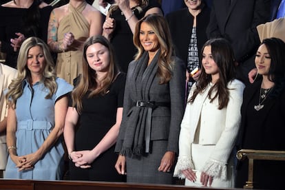 La primera dama estadounidense, Melania Trump, antes del discurso del presidente.