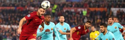 Manolas anota el tercer gol ante el Barça.