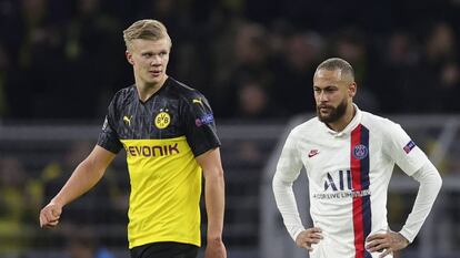 Haaland e Neymar, autores dos gols no jogo de ida em Dortmund.