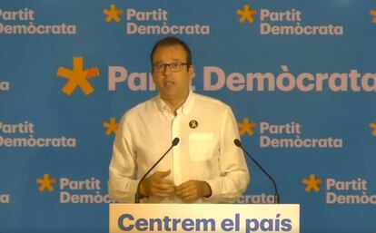 El portavoz del PDeCAT, Marc Solsona, en una rueda de prensa este lunes tras la reunión ejecutiva del partido el pasado lunes.