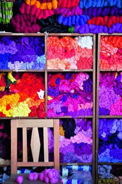 Telas de colores en el mercado de Chichicastenango (Guatemala).