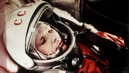 Yuri Gagarin during the first manned flight in space on April 12, 1961.