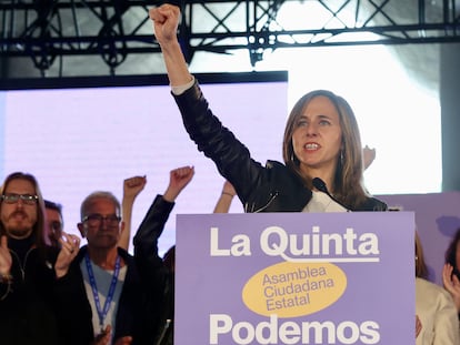 La líder de Podemos, Ione Belarra, durante la Asamblea Ciudadana de Podemos celebrada este abril en Madrid.