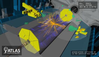 Registro de una colisión de partículas en el detector ATLAS del acelerador LHC el pasado 21 de mayo de 2015.