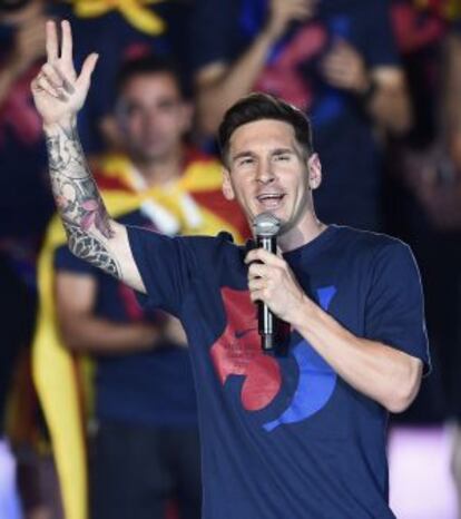 Messi, durante la celebración en el Camp Nou.