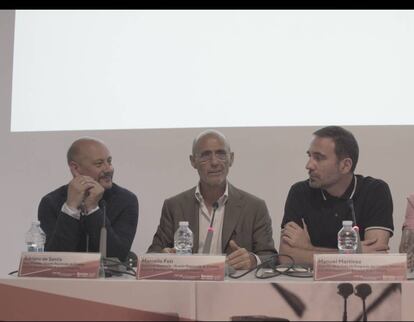 De izquierda a derecha, Adriano de Santis, Marcelo Foti y Manuel Martínez, en la presentación de los estudios en Valencia. 