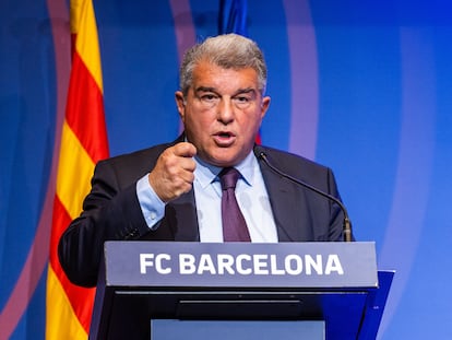 Joan Laporta, President of FC Barcelona, attenda his press conference about Negreira Case at Spotify Camp Nou stadium on april 17, 2023, in Barcelona, Spain.
Marc Graupera Aloma / Afp7 
17/04/2023 ONLY FOR USE IN SPAIN