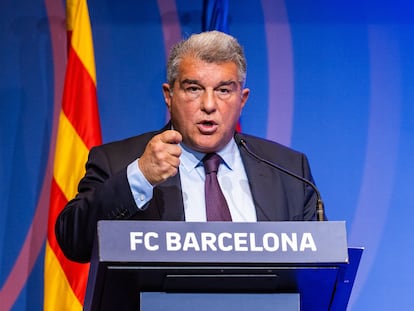 Joan Laporta, President of FC Barcelona, attenda his press conference about Negreira Case at Spotify Camp Nou stadium on april 17, 2023, in Barcelona, Spain.
Marc Graupera Aloma / Afp7
17/04/2023 ONLY FOR USE IN SPAIN