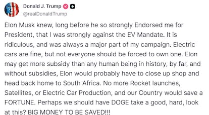 El mensaje del presidente de EE UU, Donald Trump, de este martes en la red social Truth.