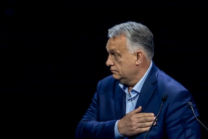 El primer ministro de Hungría, Viktor Orban, durante la cumbre 'Patriots', este sábado en Madrid.