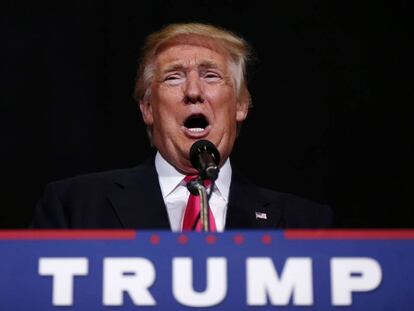 Donald Trump addresses Hispanics at a rally in Tampa, Florida on Wednesday.