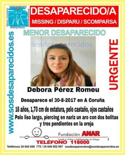 Anuncio de la búsqueda difundido esta tarde por SOS Desaparecidos.