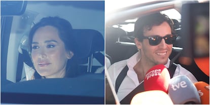 Tamara Falcó e Íñigo Onieva, a su llegada este sábado a El Rincón, en Aldea del Fresno (Madrid), para celebrar su boda.