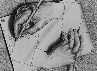 'Manos dibujadas' de Escher, 1948.