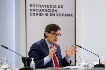 El ministro de Sanidad, Salvador Illa, el martes, en la rueda de prensa posterior al Consejo de Ministros.