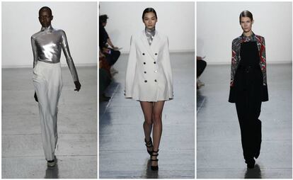 Tres de los dise&ntilde;os de Misha Nonoo, presentados en la Semana de la Moda de Nueva York en febrero de 2015.