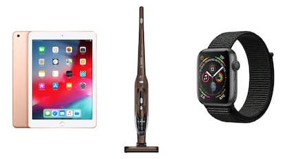 A la izquierda, iPad de 9,7 pulgadas; en el centro, aspirador de escoba Bosch y, a la derecha, 'smartwatch' de Apple