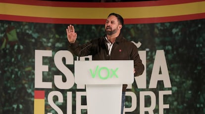 Santiago Abascal durante un acto de campaña de Vox en Sevilla.