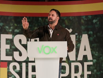 Santiago Abascal durante un acto de campaña de Vox en Sevilla.