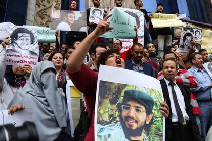 Protesta en El Cairo para reclamar la liberación de periodistas presos, el pasado marzo.