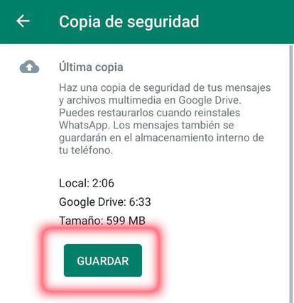 Guardar copia de segurida en WhatsApp