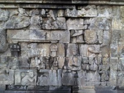 Detalle de uno de los relieves de Borobudur.