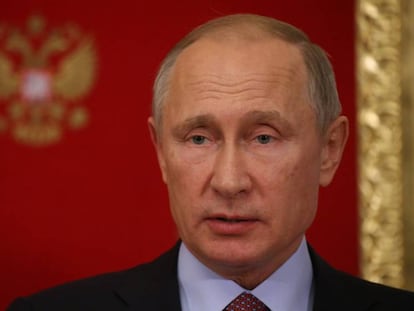 El presidente de Rusia, Vladimir Putin, este mi&eacute;rcoles en el Kremlin.