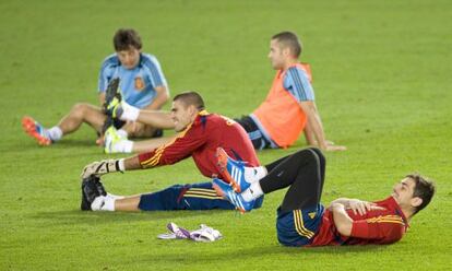 Valdés y Casillas, durante el entrenamiento del jueves.