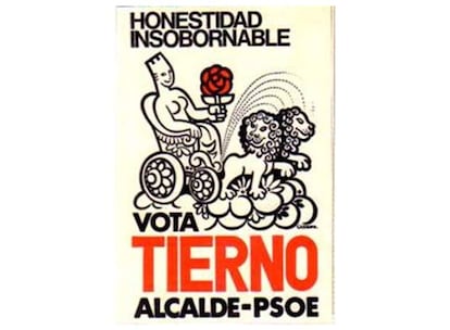 Este, en cambio, sí que triunfó. Tierno Galván era nombre más que suficiente para ganar el asiento del regidor, y no hacía falta para anunciarlo más que su apellido, el par honestidad-insobornable, y una Cibeles que ya había empezado la movida por su cuenta.