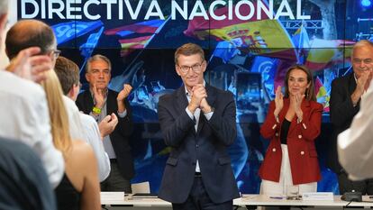 El líder del PP, Alberto Núñez Feijóo durante la Junta Directiva Nacional de la formación para analizar el resultado electoral del 23J.