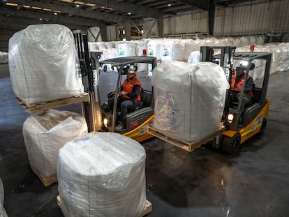 Trabajadores en una planta de procesamiento en Chile