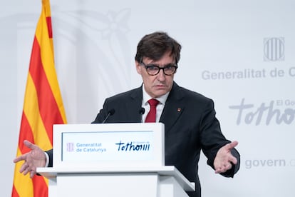 El president, Salvador Illa, durante una rueda de prensa.