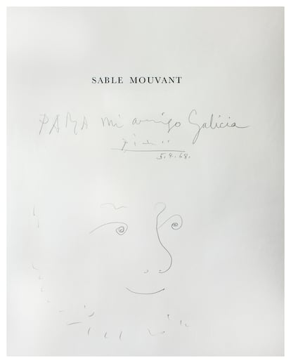 Portada del libro 'Sable mouvant', de Pierre Reverdy, ilustrado por Picasso y dedicado por el artista a su amigo.