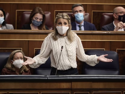 La vicepresidenta segunda del Gobierno y ministra de Trabajo, Yolanda Díaz, este miércoles en el Congreso.