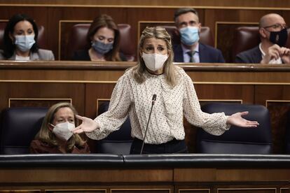 La vicepresidenta segunda del Gobierno y ministra de Trabajo, Yolanda Díaz, este miércoles en el Congreso.