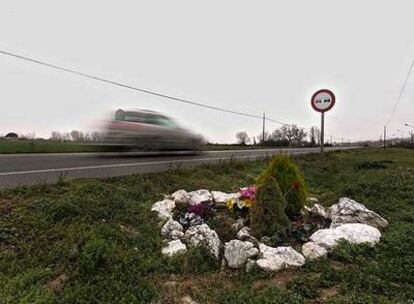 El lugar donde murió Enaitz, en la carretera LR-111, en Castañares de Rioja. Su cuerpo voló a más de 100 metros del punto  donde fue embestido por Delgado.