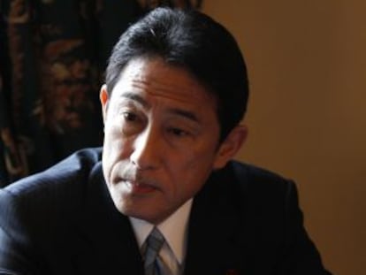 Fumio Kishida, chanceler do Japão, durante sua visita à Espanha.