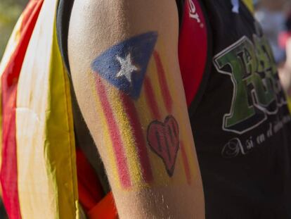 Una noia amb una estelada al bra&ccedil; a la manifestaci&oacute; de la Diada. 
 