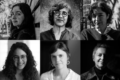 Escritoras mexicanas izquierda a derecha y de arriba a abajo, las escritoras mexicanas Fernanda Melchor, Cristina Rivera Garza, Guadalupe Nettel, Andrea Chapela, Valeria Luiselli y Bárbara Jacobs