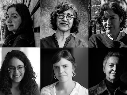 De izquierda a derecha y de arriba a abajo, las escritoras mexicanas Fernanda Melchor, Cristina Rivera Garza, Guadalupe Nettel, Andrea Chapela, Valeria Luiselli y Bárbara Jacobs.