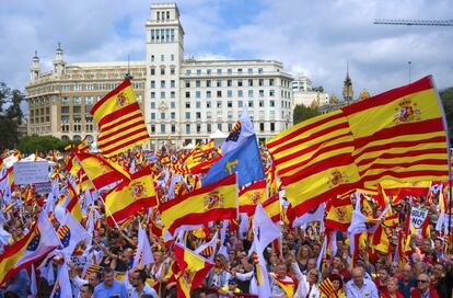 Banderas de España durante la manifestación.