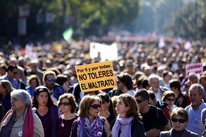 Manifestantes en una protesta celebrada en Madrid contra la violencia de género.