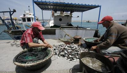  Pescadores en el puerto de la Atunara, en La L&iacute;nea (C&aacute;diz).  