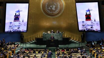 Intervención de António Guterres, secretario general de la ONU, durante la reunión de la Asamblea General de Naciones Unidad en septiembre de 2022, en Nueva York. 